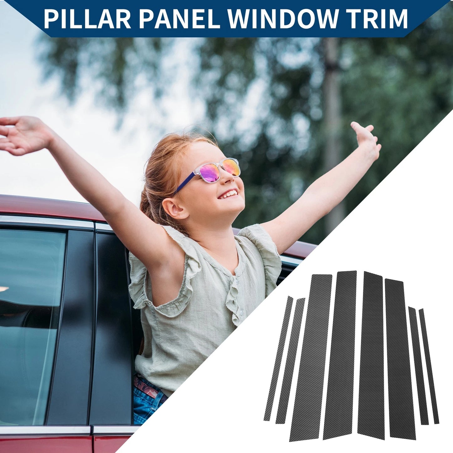 8 x Car Pillar Window Trim Cover for Toyota RAV4 Black Carbon Fiber (2013–2018)