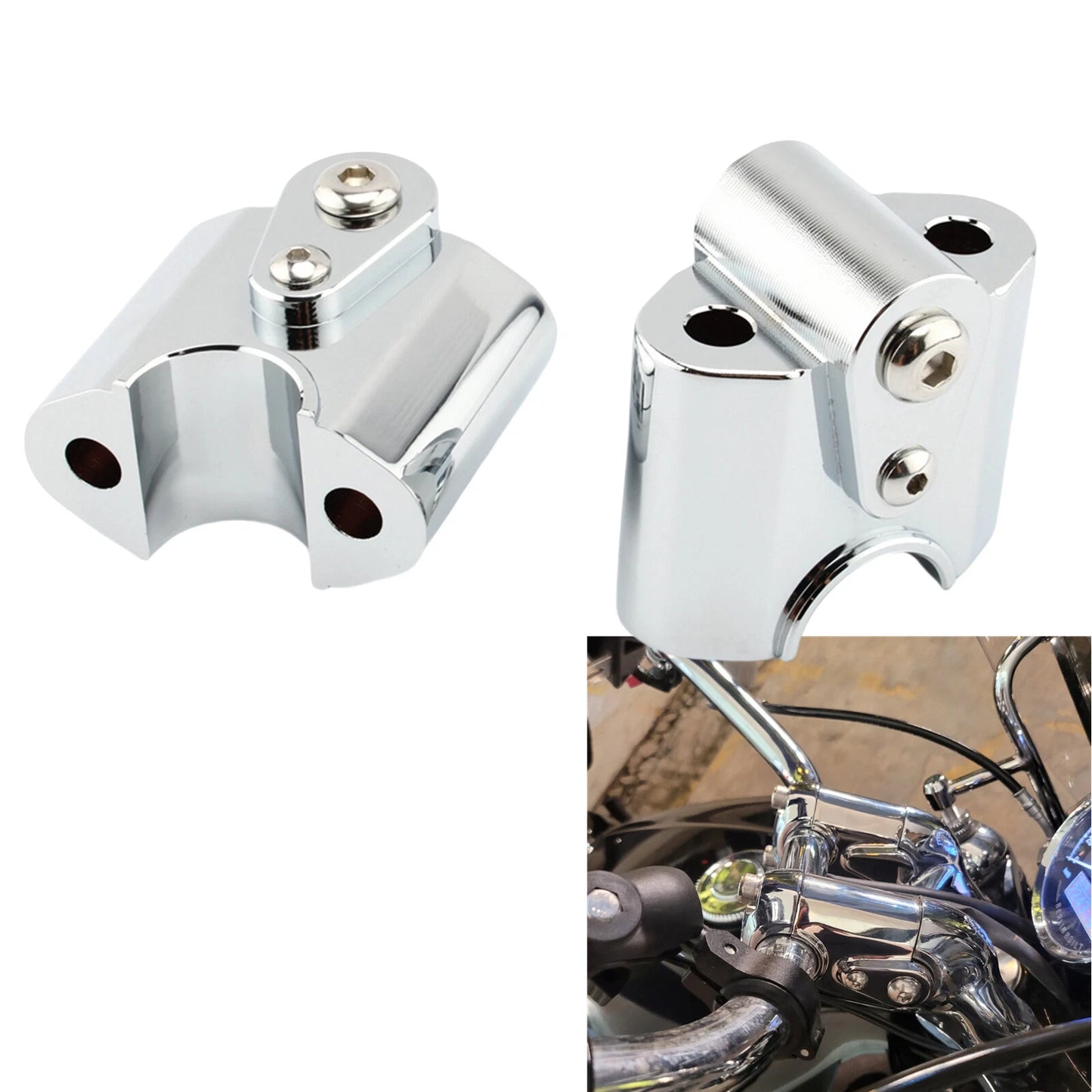 Chrome Aluminum Handlebar Riser Lift Adapter Kit for BMW R18 (2020-2023)
