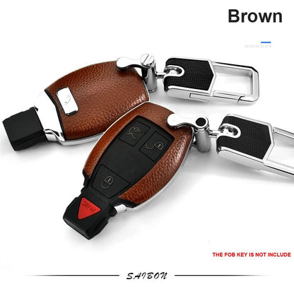Brown Smart Leather FOB Key Cover Case Fit for Benz Class A B C E S GLC CLA