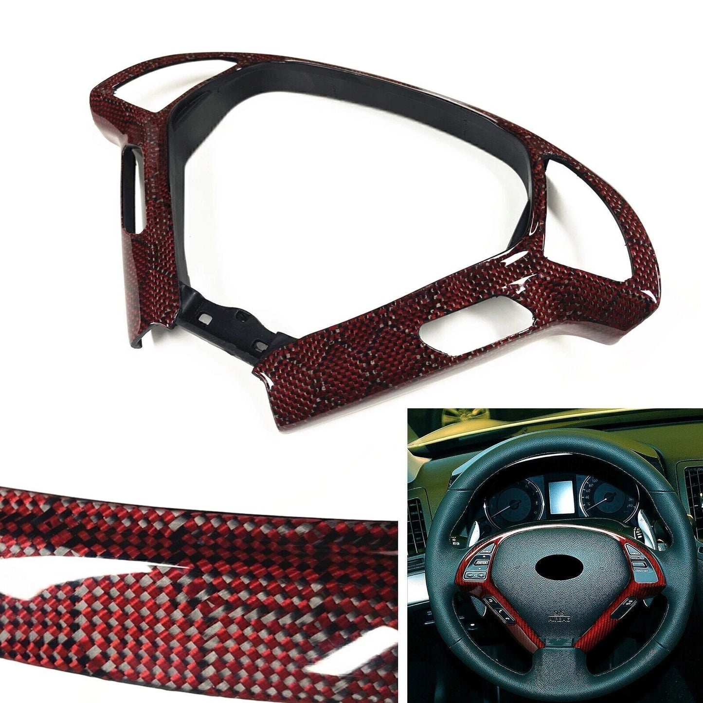 Steering Wheel Cover for Infiniti G25 G37 EX35 EX37 (2007-2013) Carbon Fiber Red