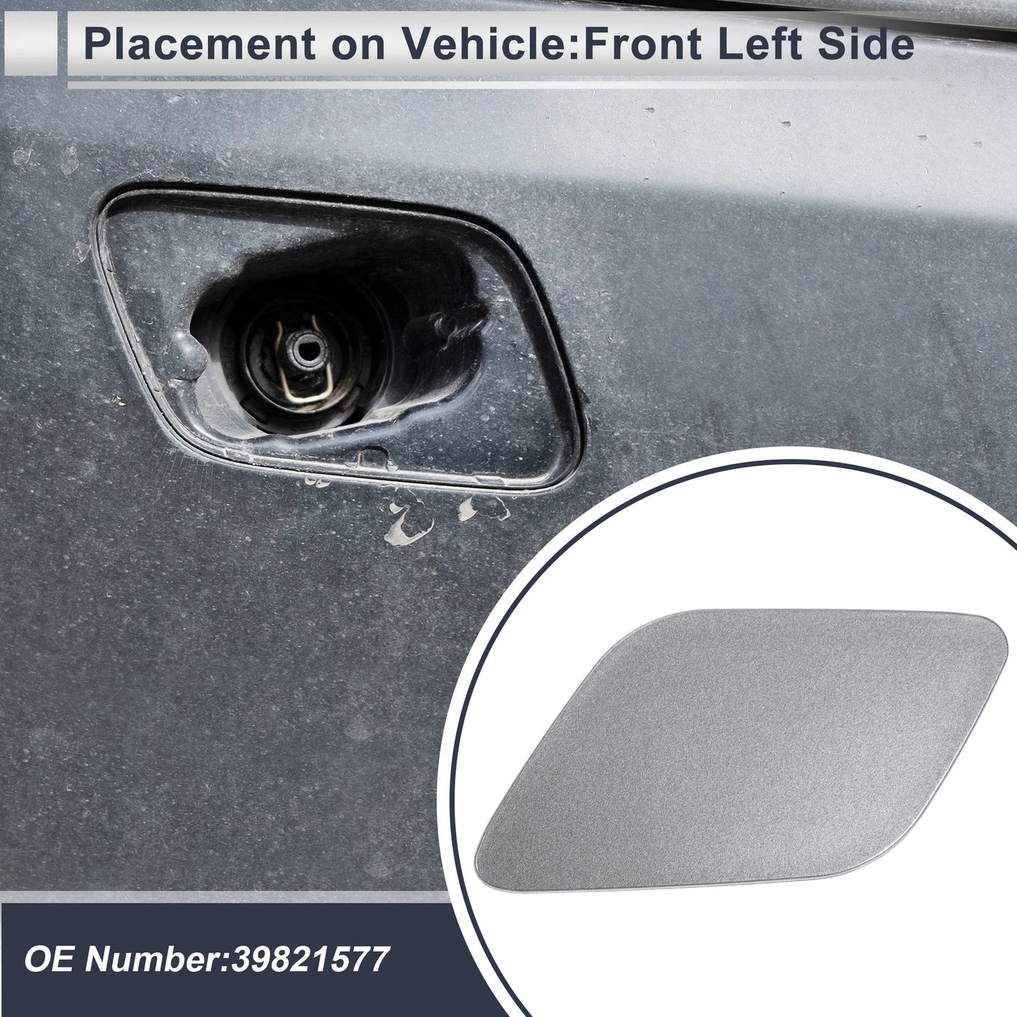 Gray Front Left Bumper Headlight Washer Nozzle Cover for Volvo XC60 (2010-2017)