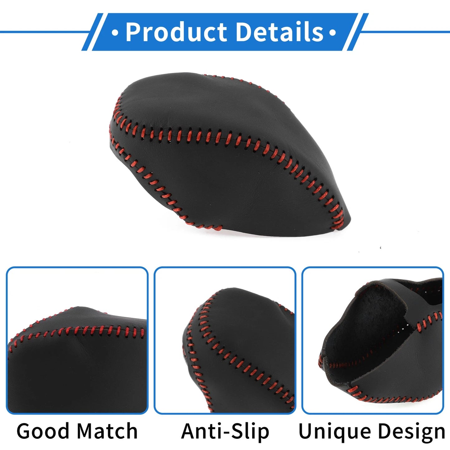 1 Pc Gear Shift Knob Cover for Toyota RAV4 (2019-2024) Black Red Faux Leather