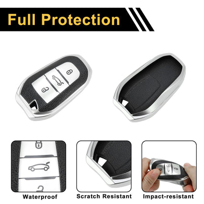 Silver TPU Key Fob Shell Cover Case for Peugeot 308 (2007-2014)