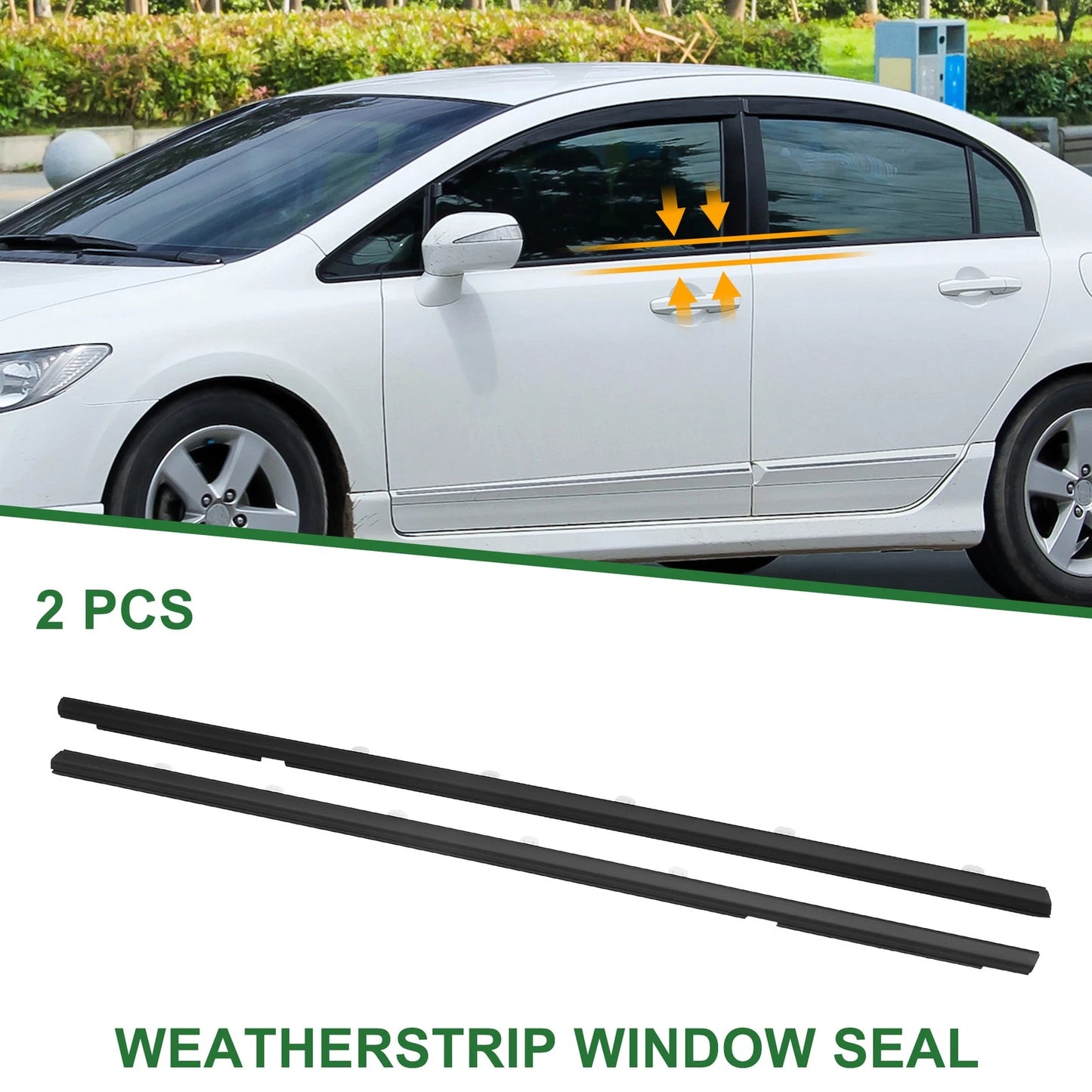 2 x Front Left Right Weatherstrip Window Seals for Honda Civic (2016-2021)
