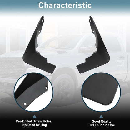 Mud Flaps Kit for Dodge Ram 1500 Splash Guards No-Drill (2019-2024)