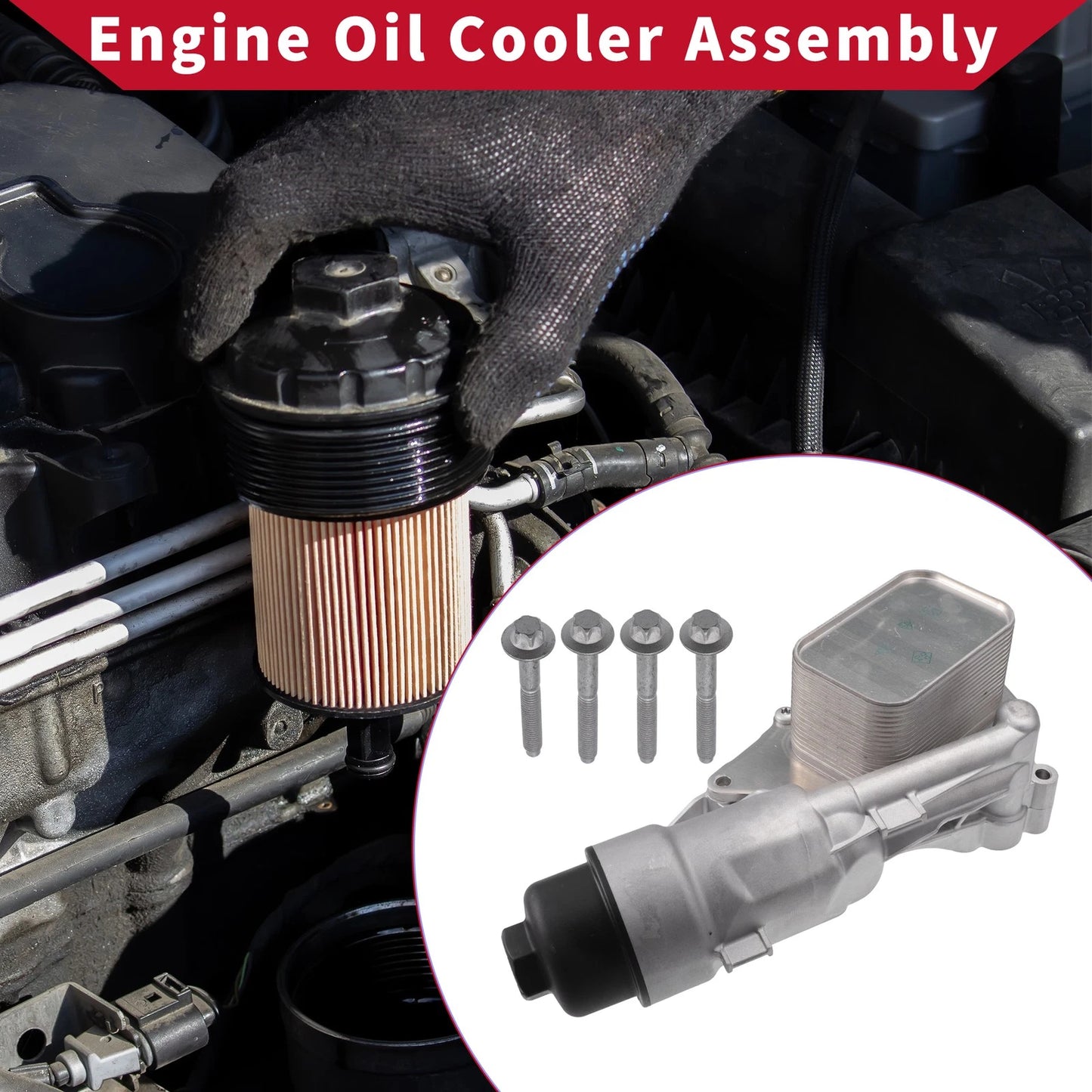 Engine Oil Cooler Filter Housing w/ Bolt & Seals for BMW i8 (2014-2020)
