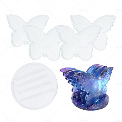 4 x Butterfly Shaped Coaster Molds & Holder for Epoxy Resin
