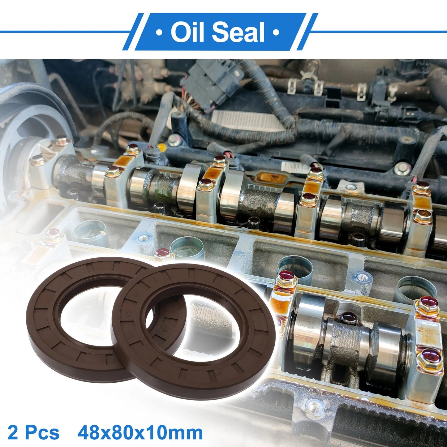 Oil Seal 2 x Seal Ring Rotary Shaft Seal FKM Rubber 48x80x10mm for Vehicles