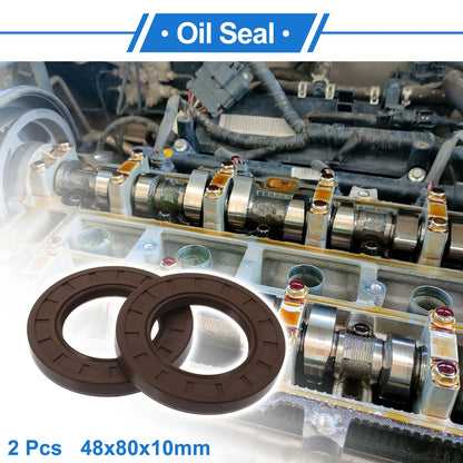 Oil Seal 2 x Seal Ring Rotary Shaft Seal FKM Rubber 48x80x10mm for Vehicles