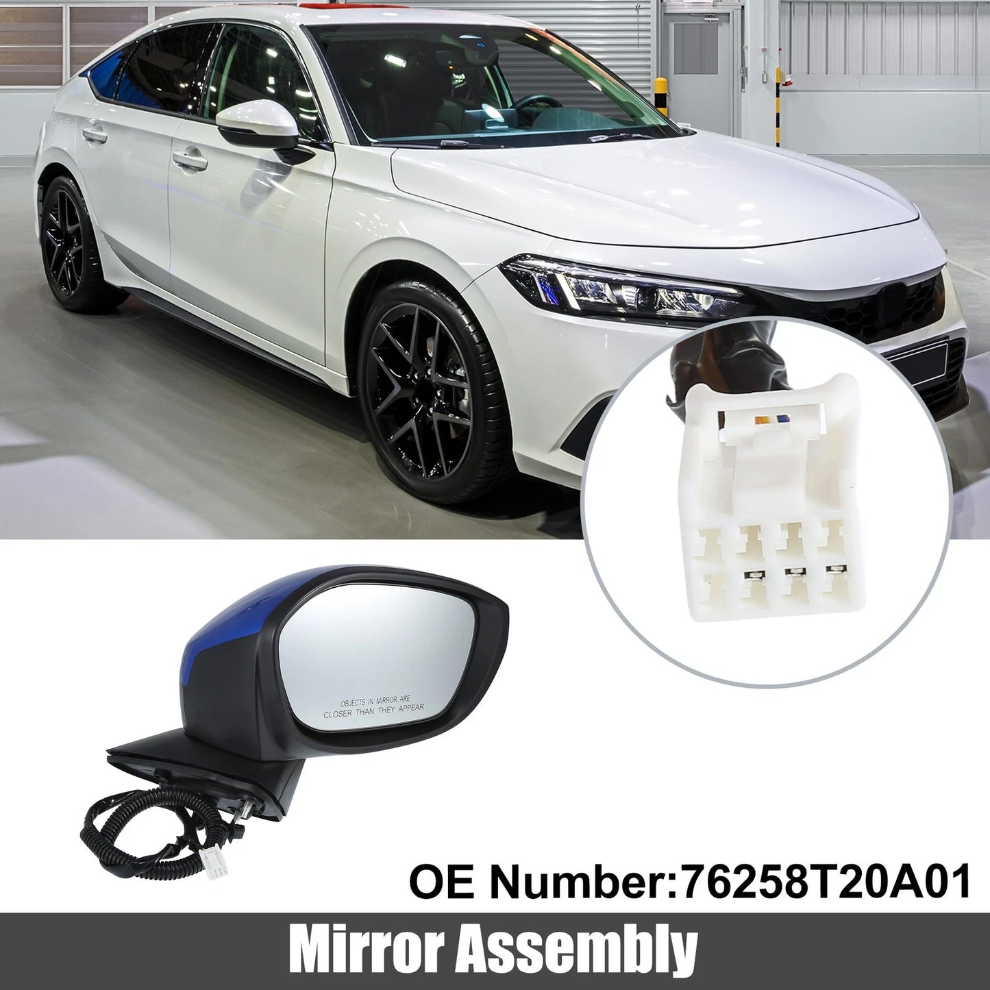 3 Pin Right Side Exterior Door Mirror Assembly Blue for Honda Civic (2022-2023)