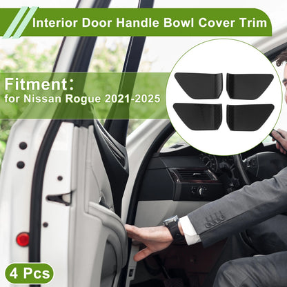 Carbon Fiber Black Interior Door Handle Bowl Cover for Nissan Rogue (21-25)