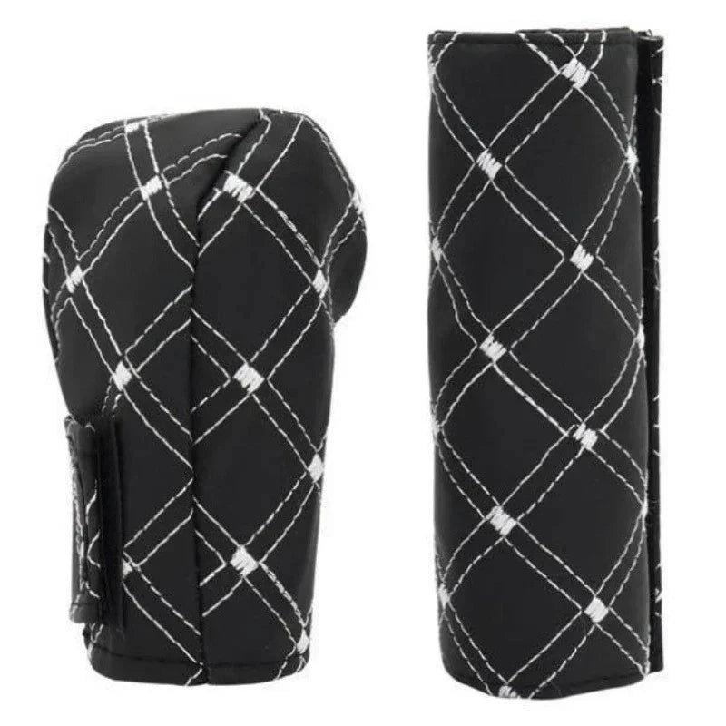 2 x Gear Shift And Handbrake Cover Set Red Wine Cloth for Manual Cars