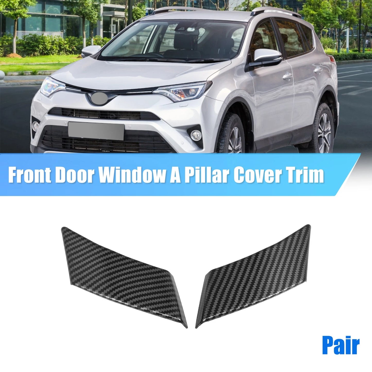Carbon Fiber Front Door Window A Pillar Cover Trim for Toyota RAV4 (2019-2023)
