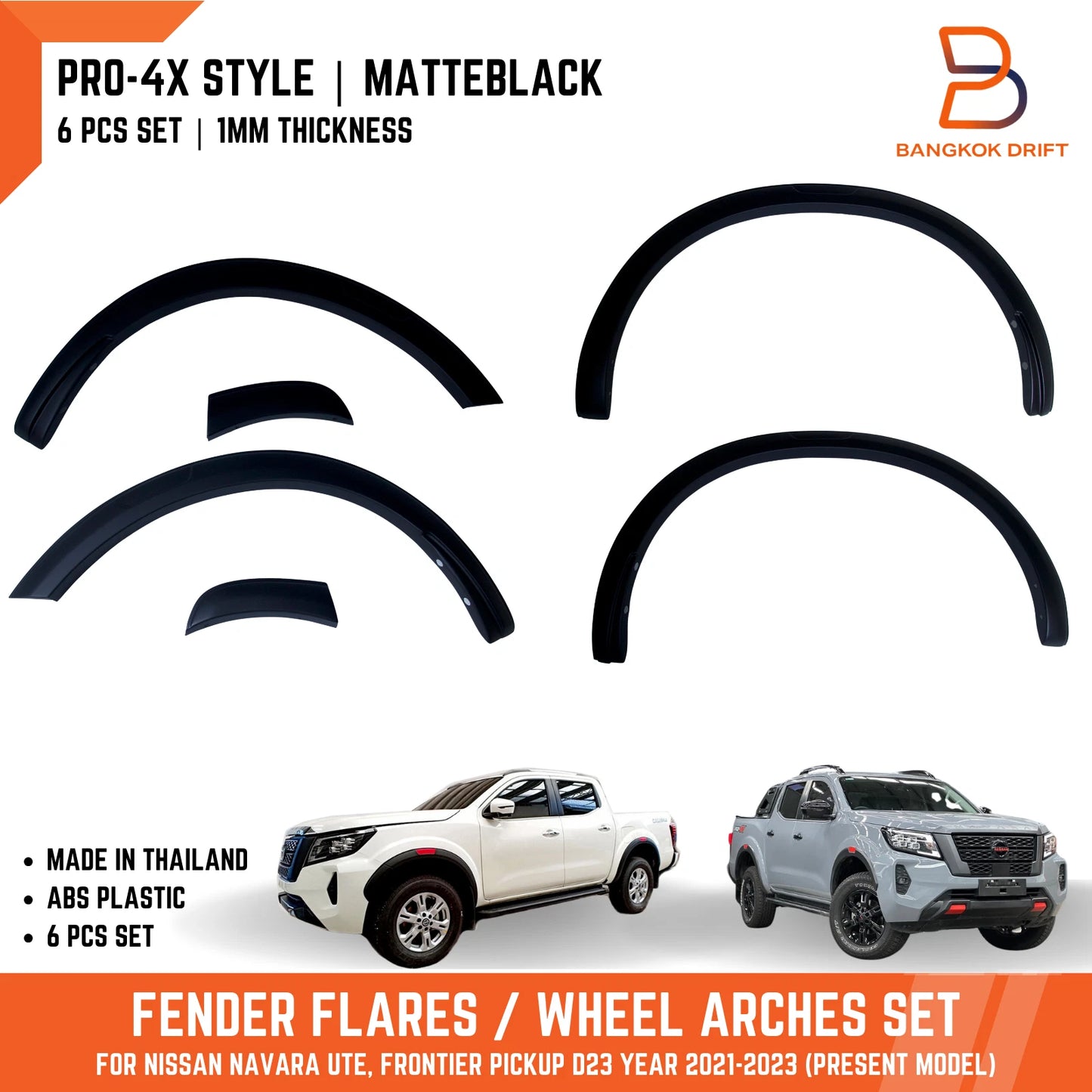 3" Matte Black Fender Flare Wheel Arch for Nissan Navara Ute (2021-2024)