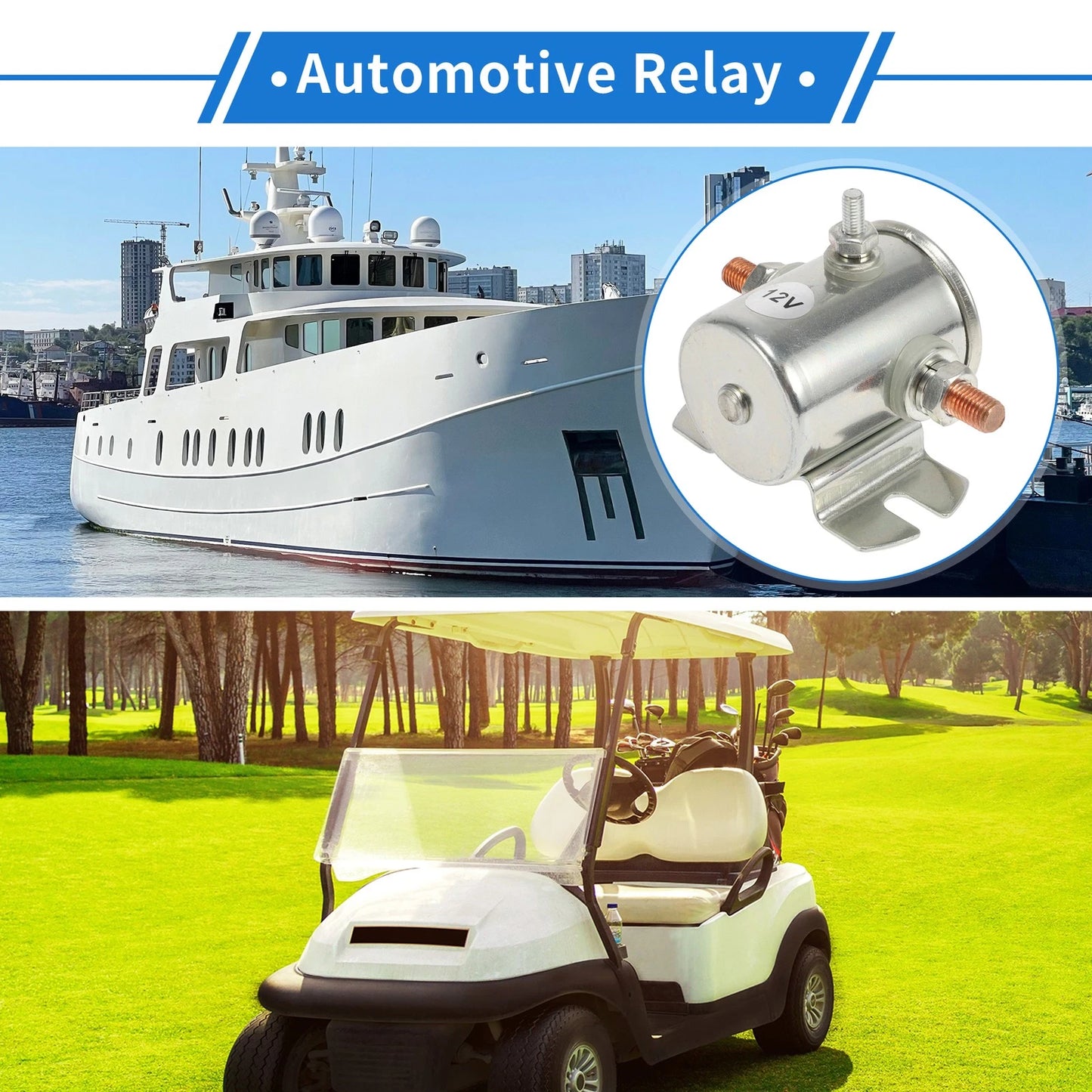 Set Golf Cart Marine Winch Solenoid Relay 12V 200A 3 Terminal for Golf Cart
