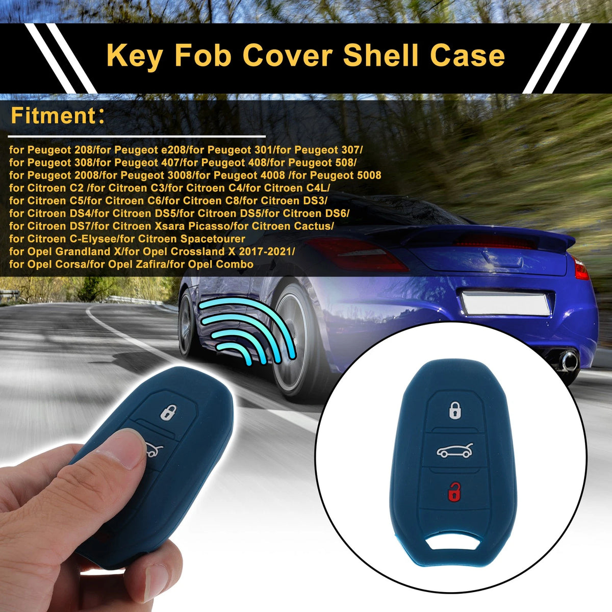 Dark Blue Key Fob Shell Cover for Peugeot 208, e208 (2019-2023)