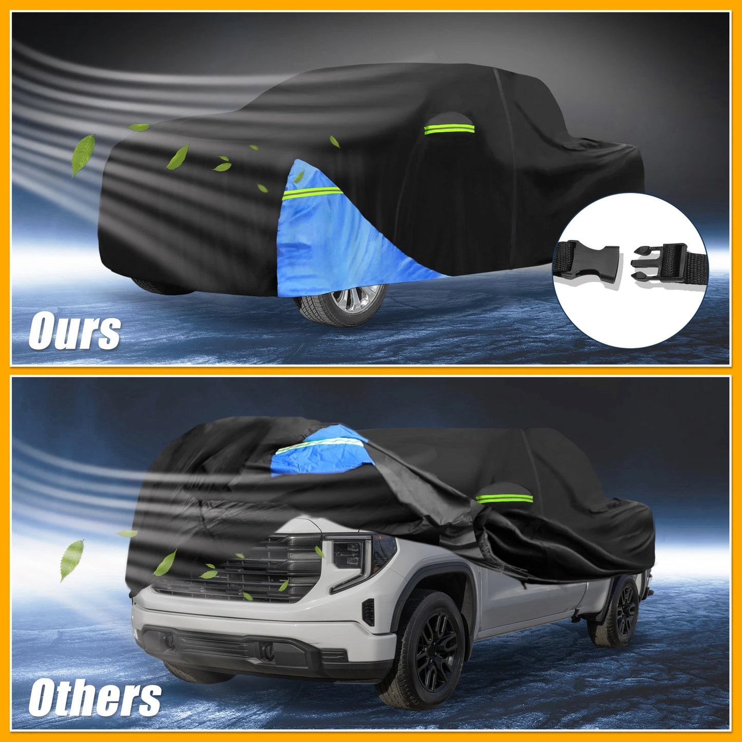 Waterproof Car Cover with Door Zipper for GMC Sierra Oxford Cloth Black Blue