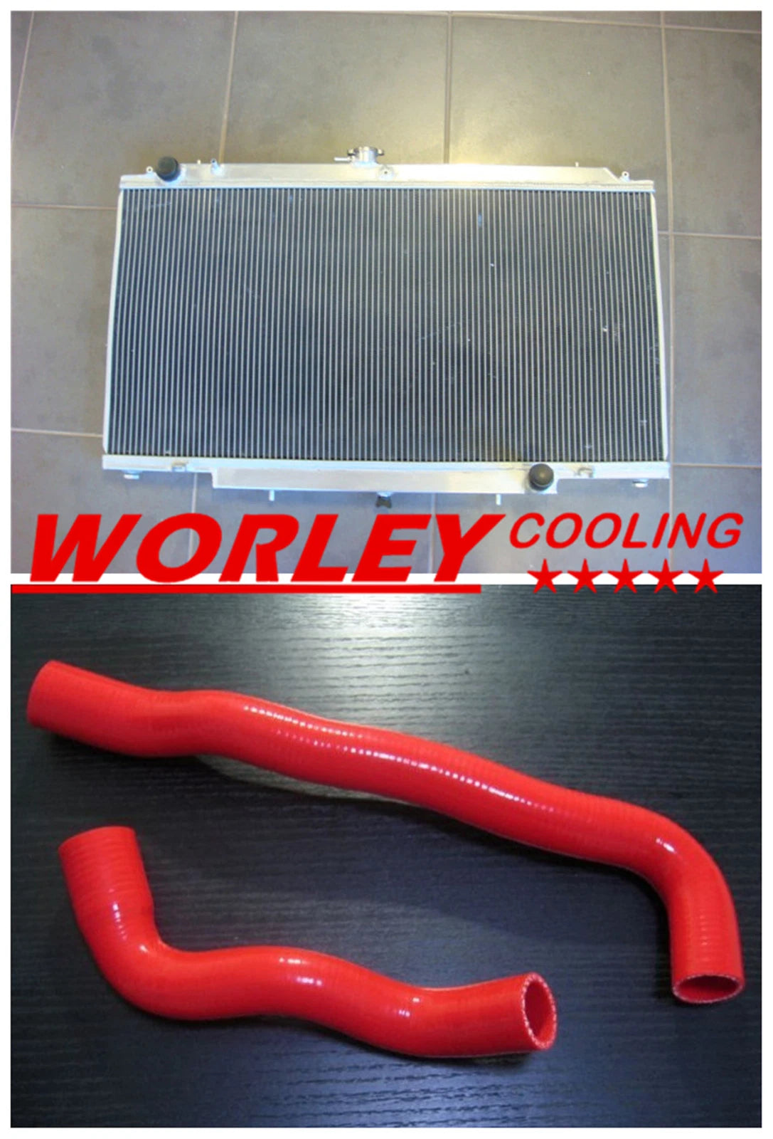 3 Row Aluminum Radiator + Red Hose for GU Patrol Y61 Petrol 4.5 MT (1997-2001)