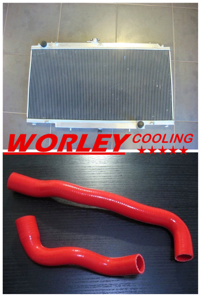 3 Row Aluminum Radiator + Red Hose for GU Patrol Y61 Petrol 4.5 MT (1997-2001)