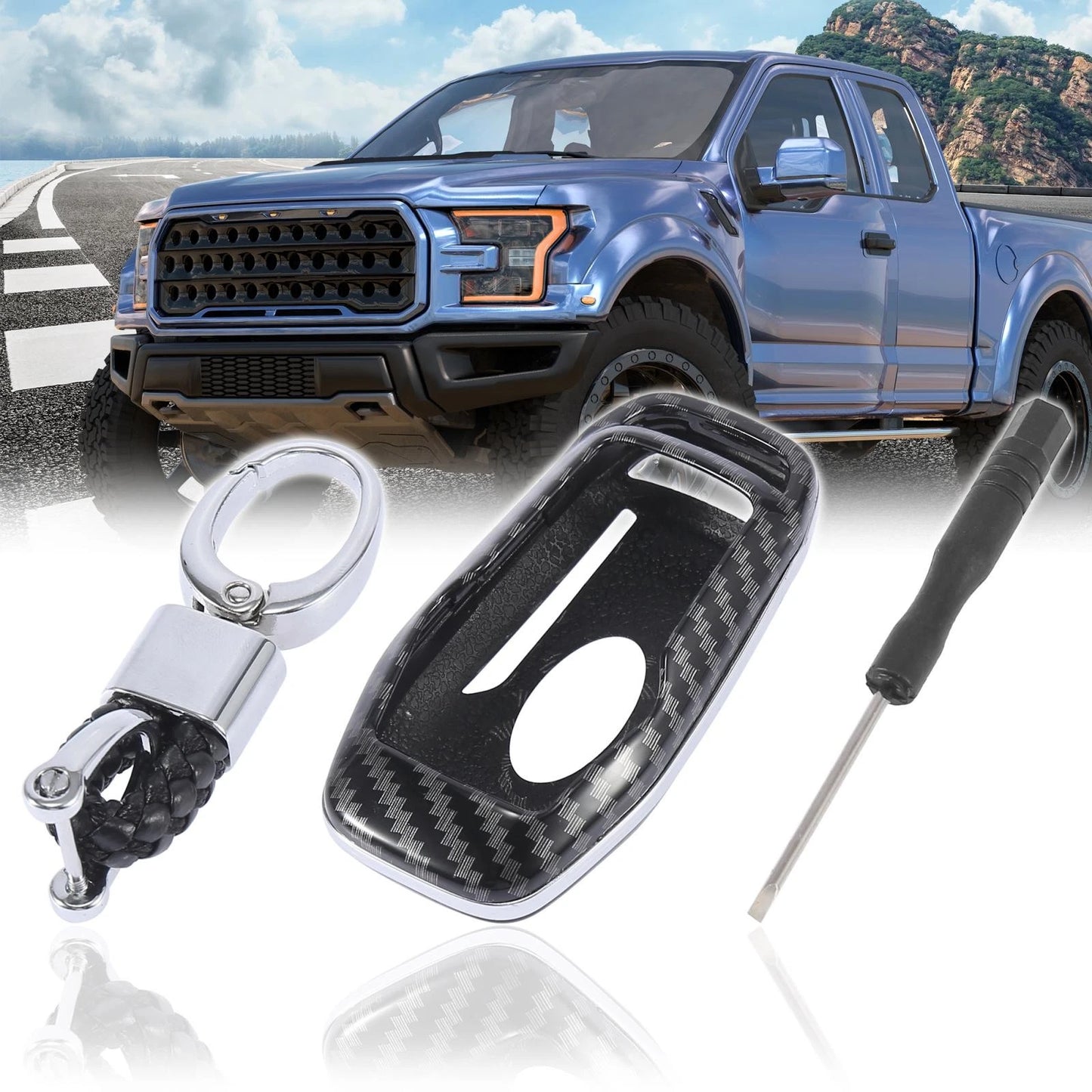 Carbon Fiber Remote Key Fob Cover Case Ring Set for Ford Fusion (2013-2020)