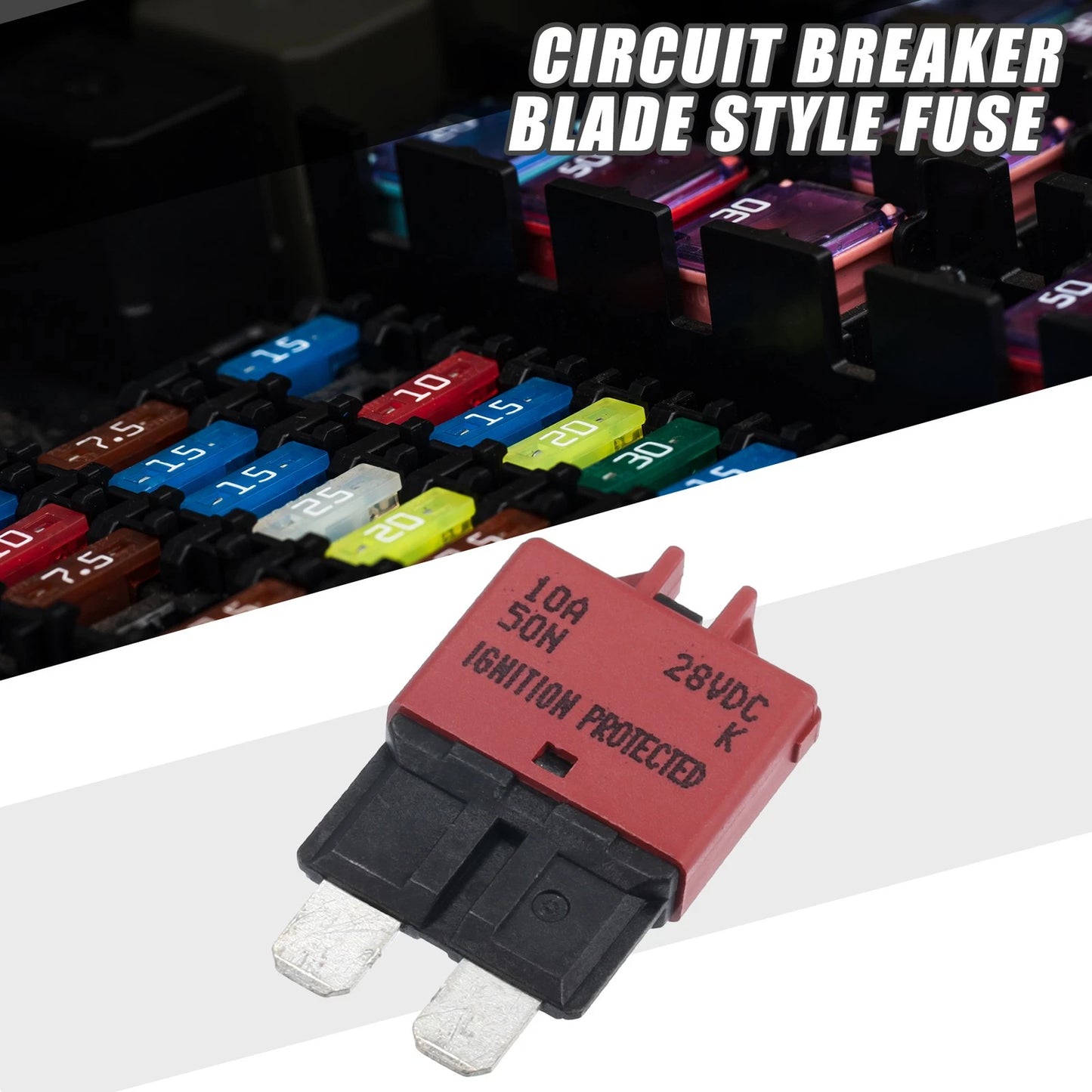 Circuit Breaker Blade Style Fuse 10A 28V Resettable for Car Marine Metal Red