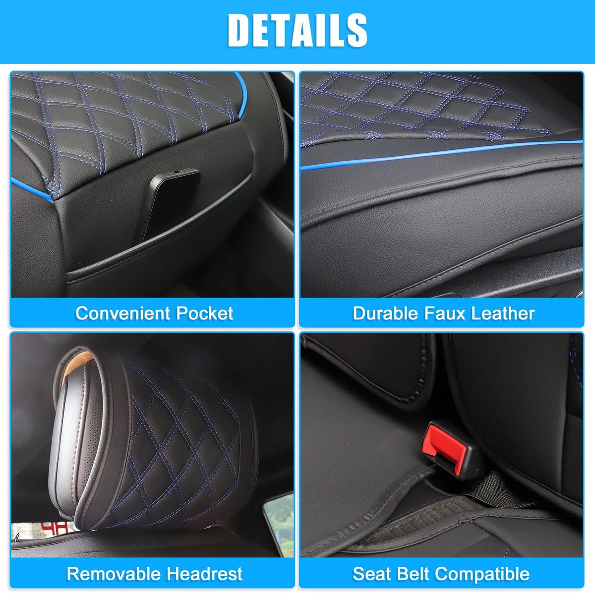 Front & Rear Seat Covers for Ford F-150 Black Blue 5 x Pieces