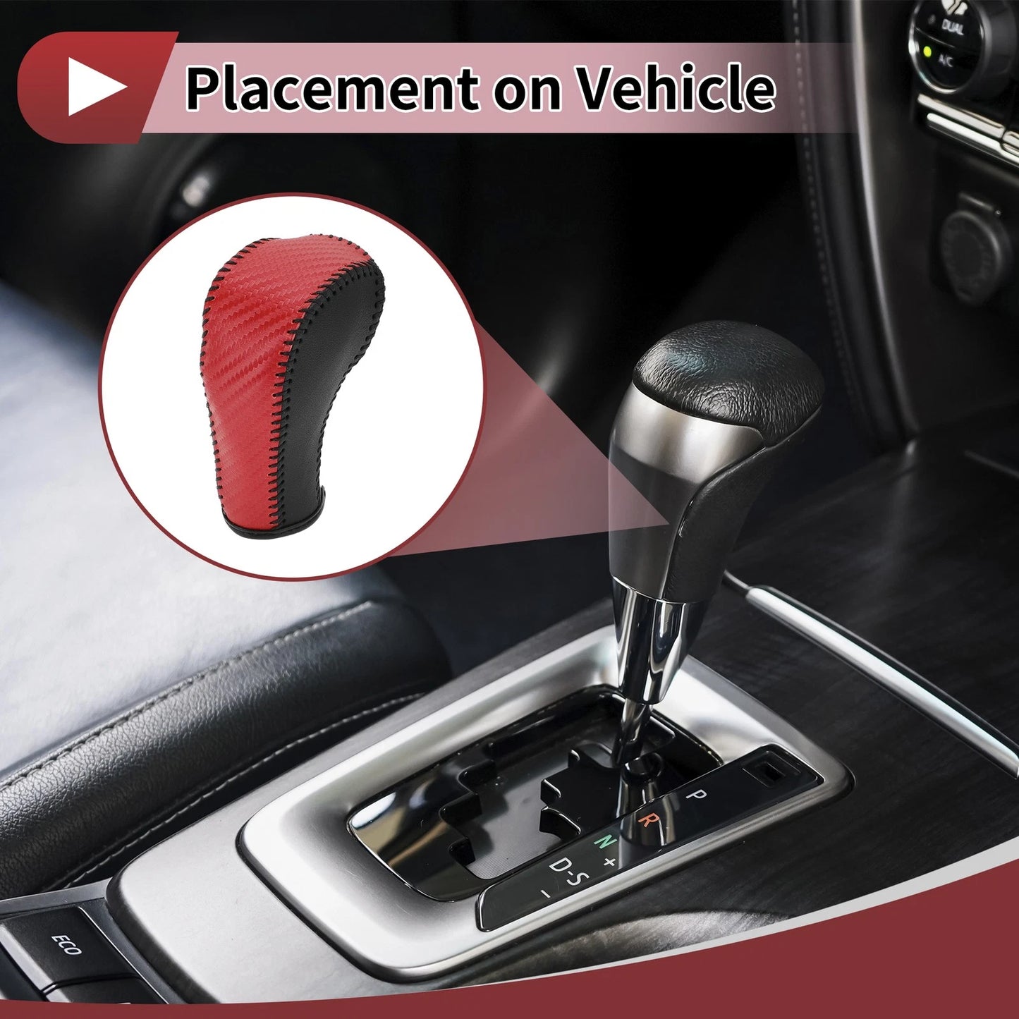 Gear Shift Knob Cover Red Carbon Fiber Black Faux Leather for Chevrolet Cruze