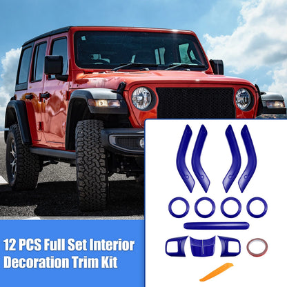 12 x Interior Trim Kit for Jeep Wrangler JK (2011-2018) - Blue Decoration Set