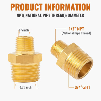 4 x 3/4" GHT x 1/2" NPT Brass Male Connector Hose Adapter Fittings