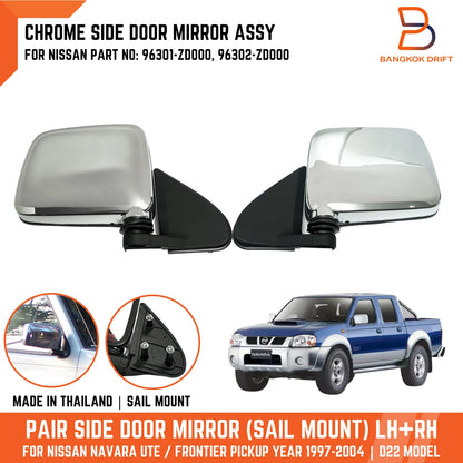 Chrome Side Door Mirror Pair for Nissan Navara UTE D22 (1997-2005)