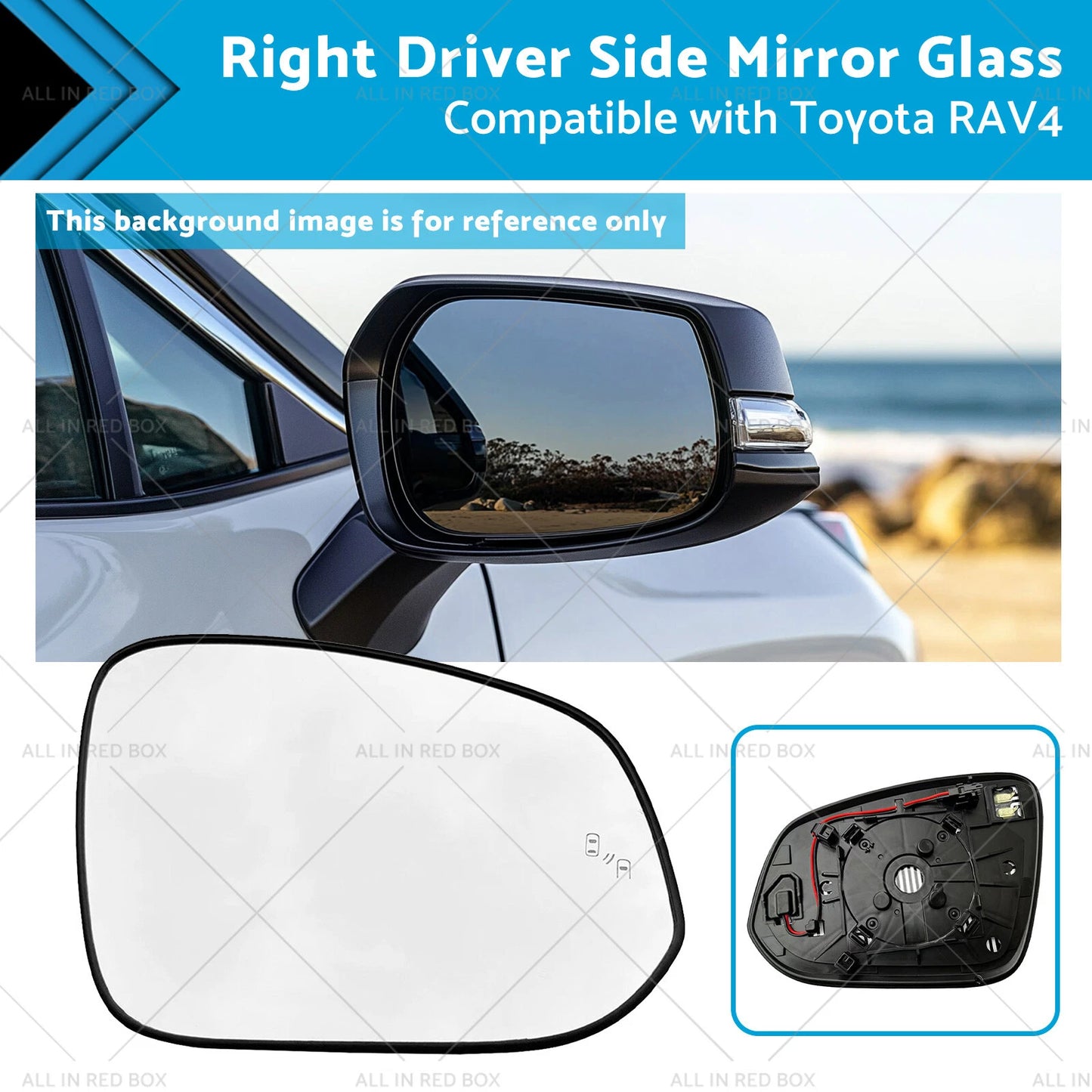 Right Driver Side Heated Mirror Glass for Toyota RAV4 (2016-2018)