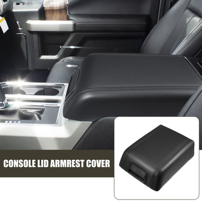 Center Console Lid Armrest Cover for Ford F-150 (2015-2023) Faux Leather Black