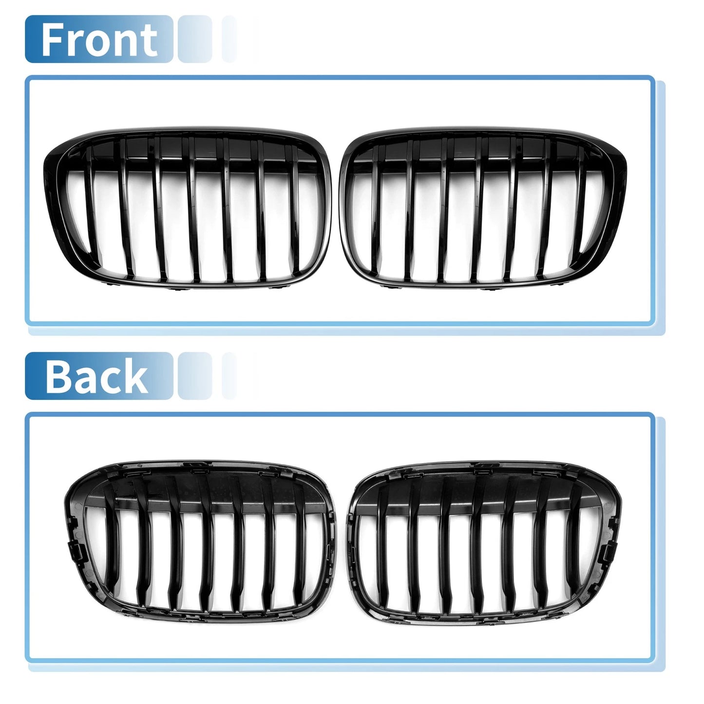 Front Upper Bumper Grille Grill for BMW X1 F48 2016-2022 Gloss Black