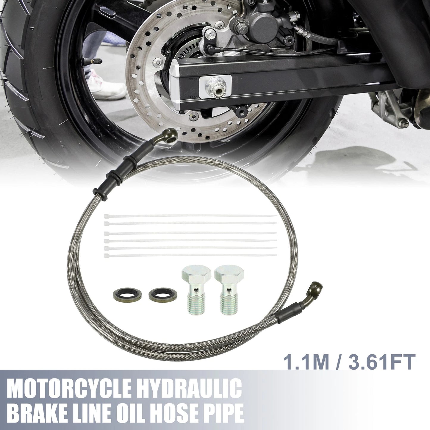 Set 1.1m Motorcycle Hydraulic Brake or Clutch Line Hose with Screws for Bike