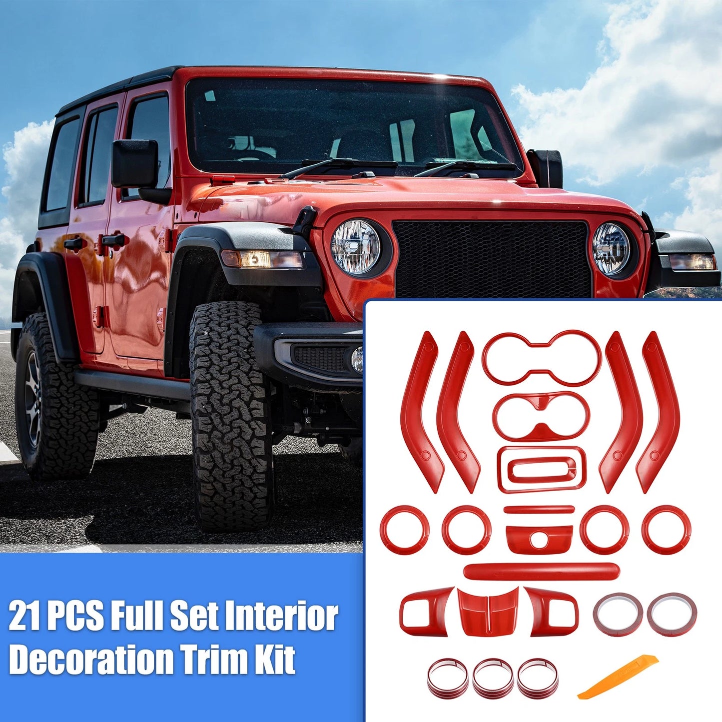21pcs Interior Trim Kit for Jeep Wrangler JK (2011-2018) Red
