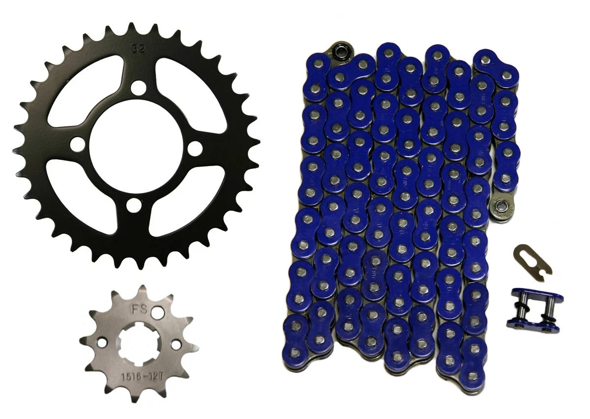 Blue 520x74 O-Ring Chain, 12/32 Sprockets for Yamaha Grizzly 125 (2004–2013)
