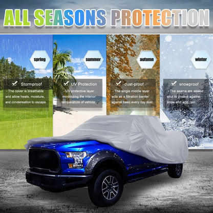 Pickup Truck Cover for Ford F150 Crew Cab 4 Door (2004-2021) Gray Sun Rain Protection