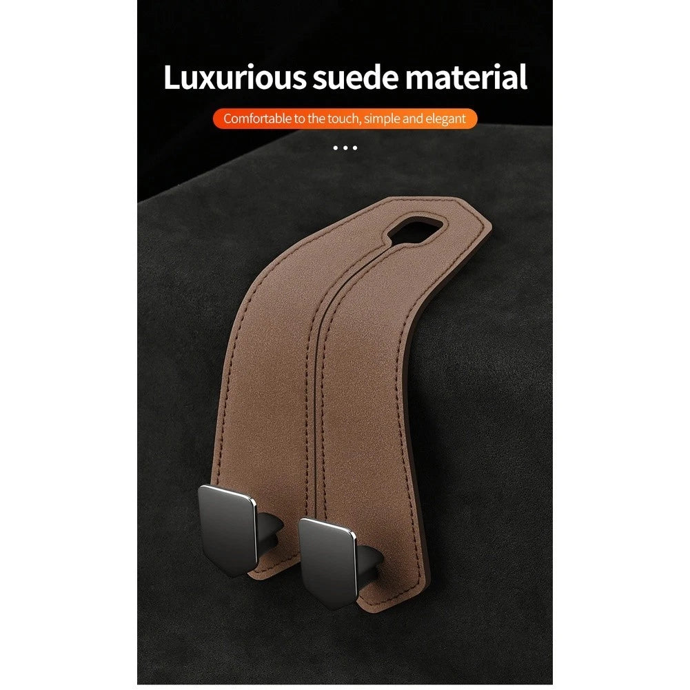 Dual Hook Car Seat Organizer with Suede Finish and Phone Stand Feature