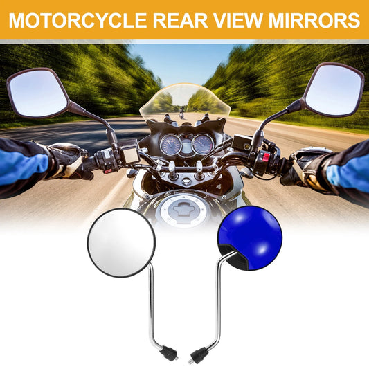 Handlebar Mirrors for M8 Motorcycle - Silver Tone Blue Iron Plastic