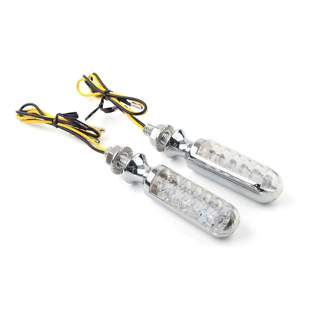 10mm Turn Signal Lights for Universal Motor - Amber Bulbs, Chrome