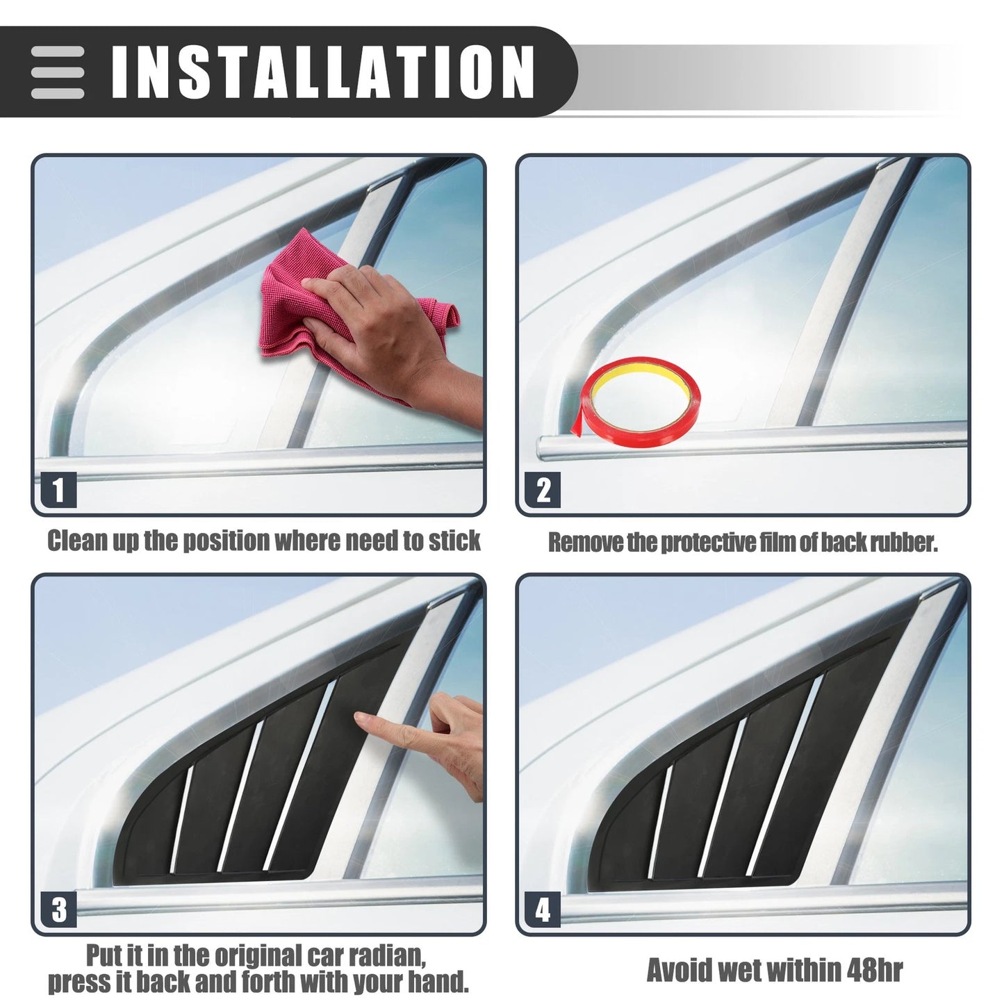Rear Side Window Louvers Vent Covers for Hyundai Elantra (2017-2019)