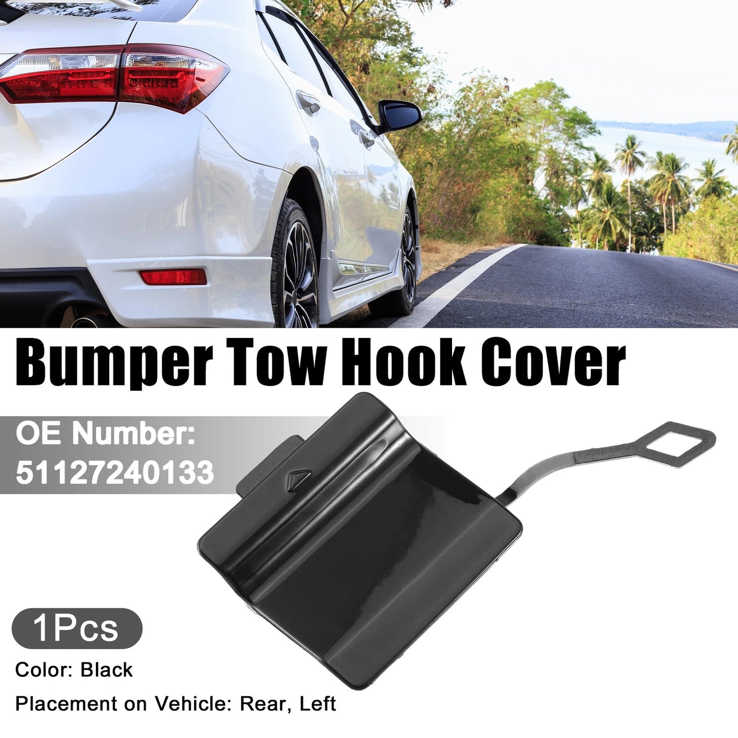 Rear Left Bumper Tow Hook Cover for BMW 550i (2011-2013) Black