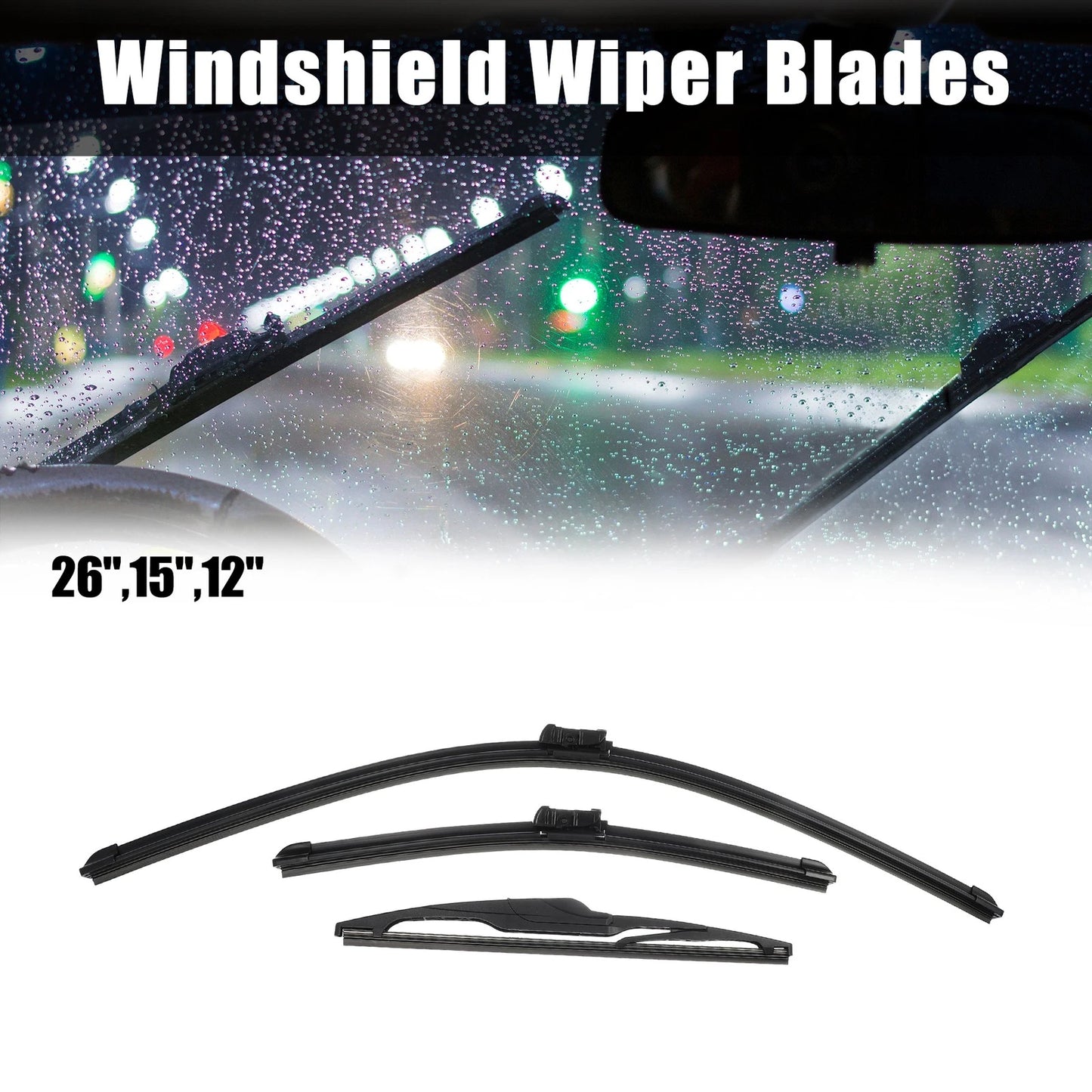 3 x Car Front Rear Windscreen Wiper Blades Set for Ford Fiesta (2008-2016)