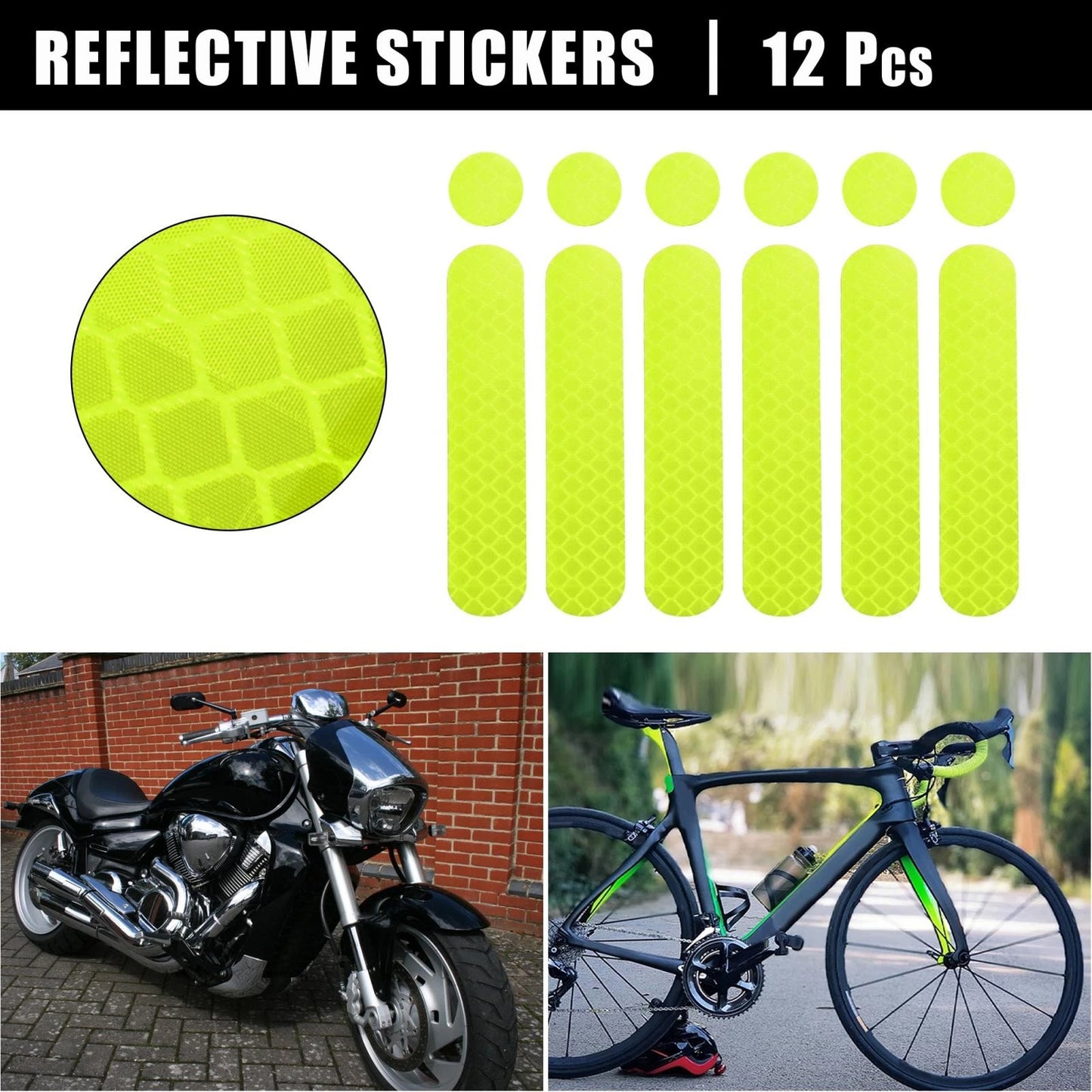 12 x Reflective Safety Stickers PET for Helmet Bicycle Motorcycle