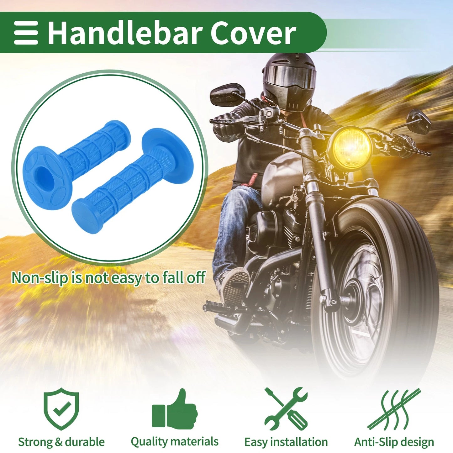 7/8" 22mm Hand Grips Cover Kit Rubber Sky Blue Checkered Pattern for Motorcycle