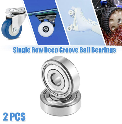 2 x 10x35x11mm 6300ZZ Car Single Row Deep Groove Ball Bearings Silver Tone for Vehicle