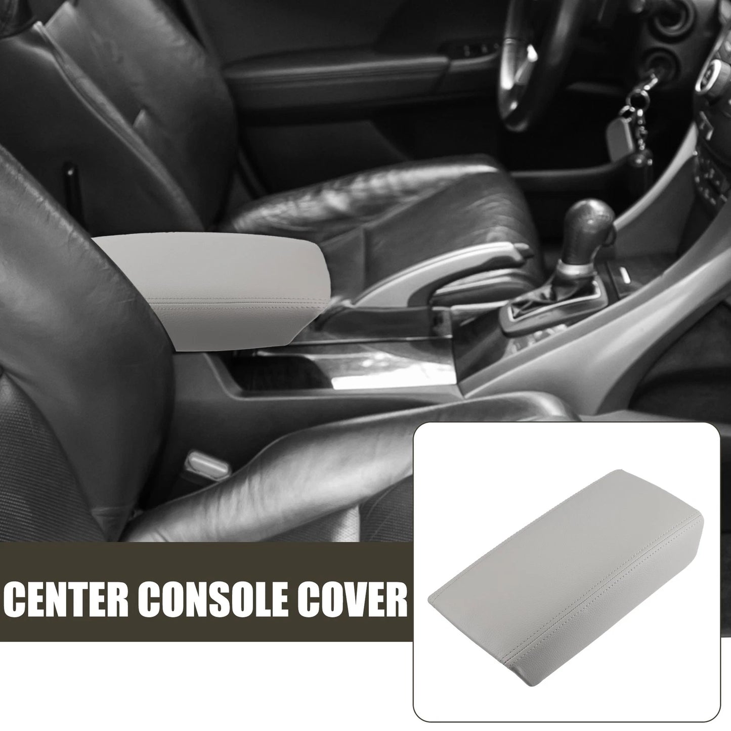 Center Console Lid Armrest Cover for Honda Accord (2003-2007) Gray Faux Leather