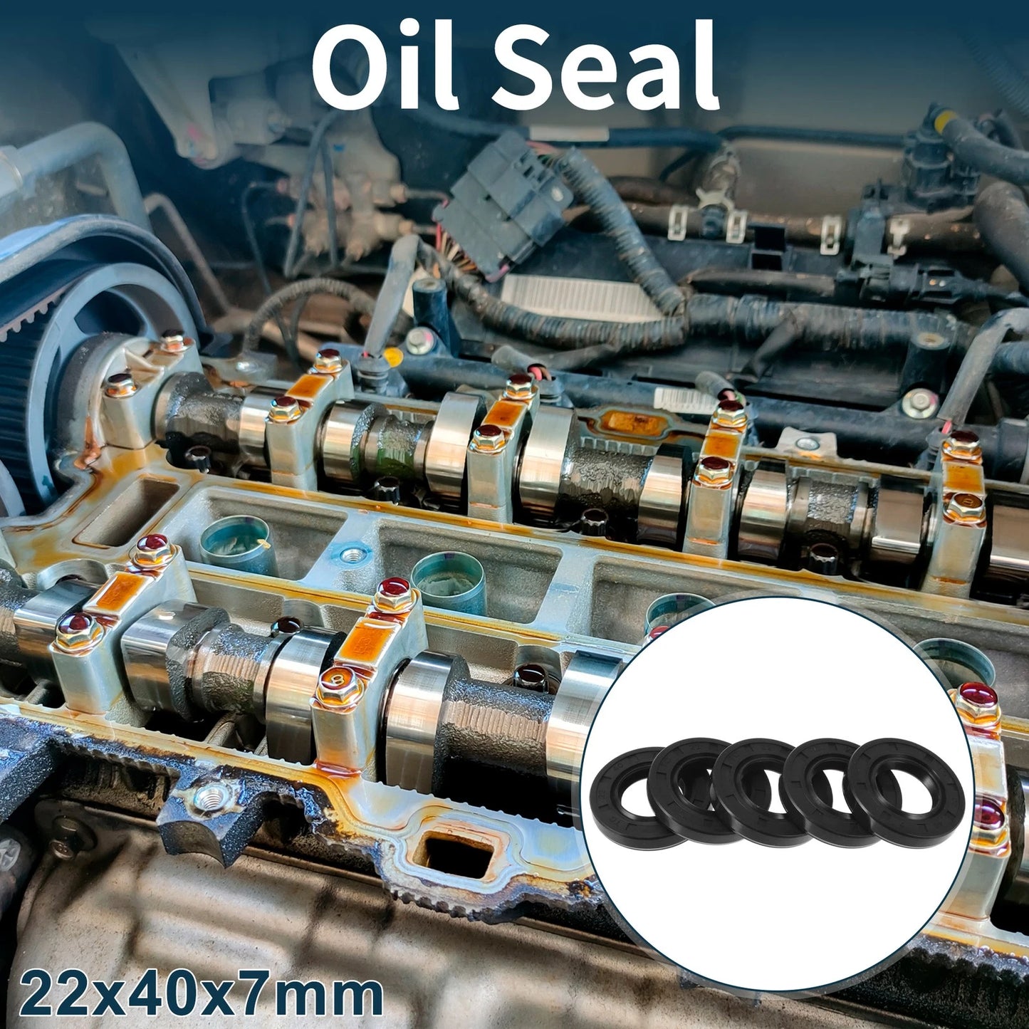 Oil Seal Rotary Shaft Seal NBR Rubber 22x40x7mm Black 5Pcs