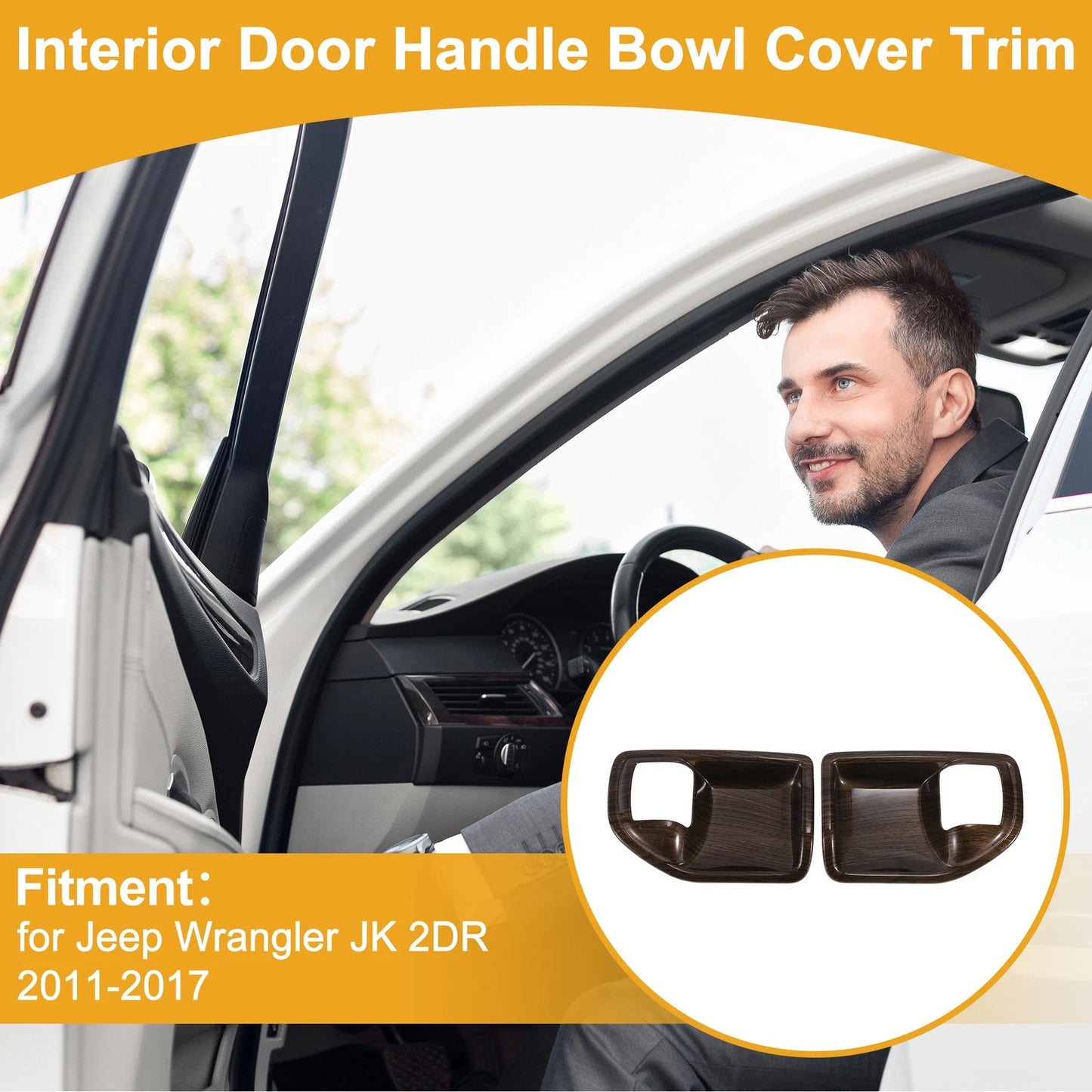 Woodgrain Brown Interior Door Handle Bowl Cover Trim for Jeep Wrangler (2007-2018)