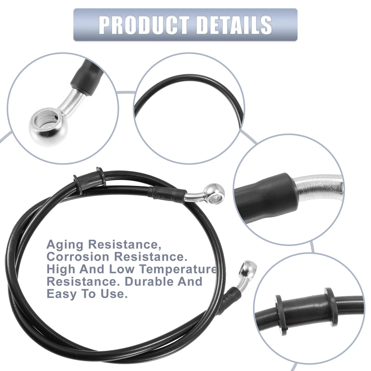 35.43" Length 10mm ID Brake Line Oil Hose Cable Black for Motorcycle